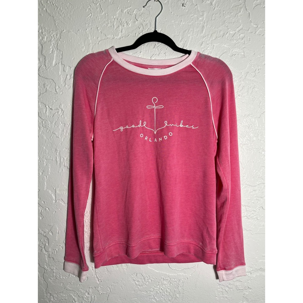 Camp David Good Vibes Orlando Sweatshirt Women S Pale Pink Distressed NWT $72